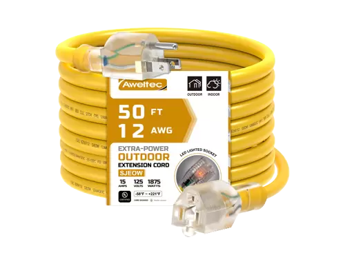 Aweltec 50 FT 12 AWG 실외 연장 코드, 1875W LED 조명 소켓, UL 인증