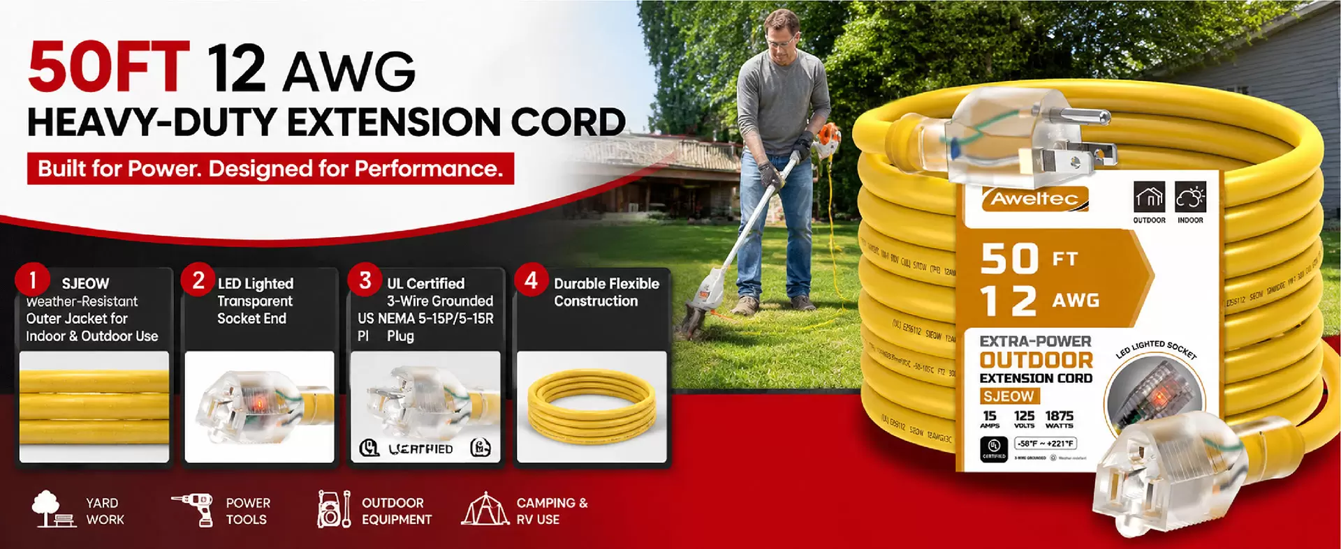 Aweltec 50 FT 12 AWG 실외 연장 코드